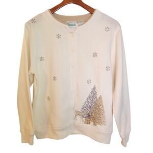 Shenanigans 90s Vintage White Embroidered Winter Snow Cottagecore Sweatshirt